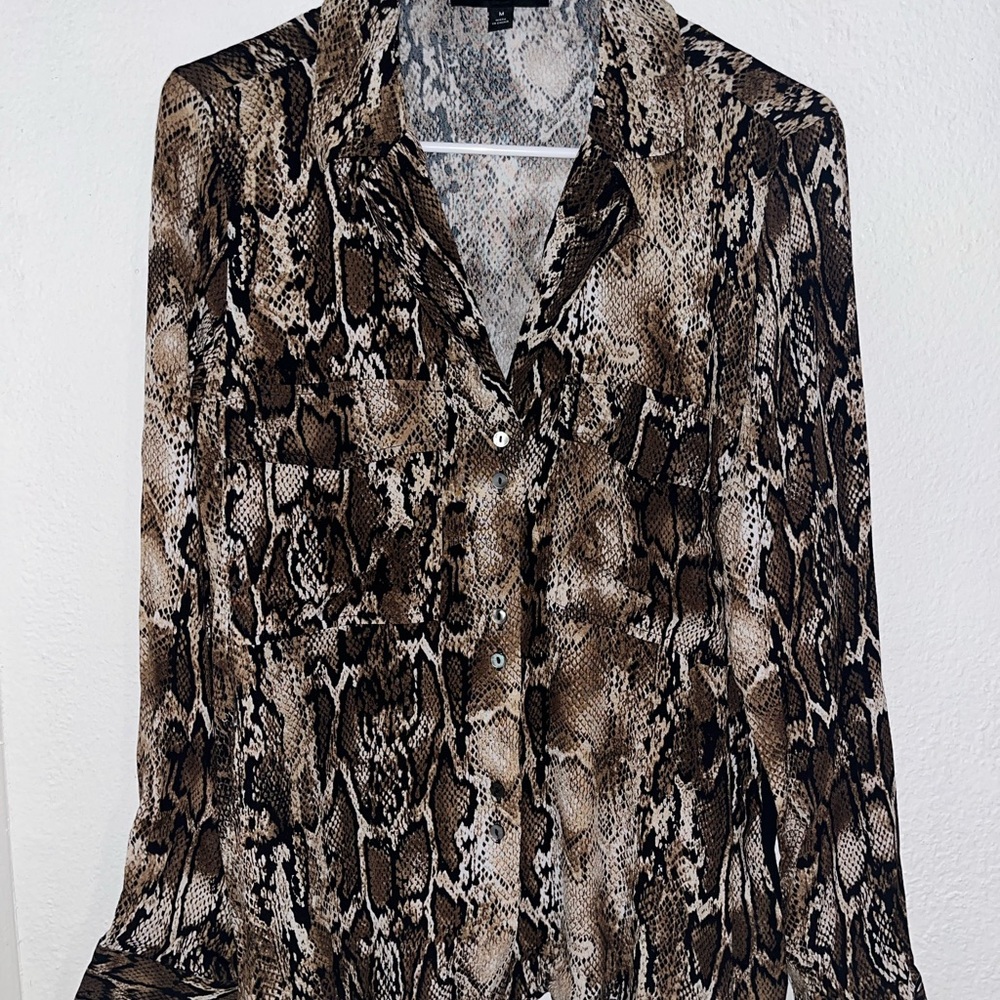 Snakeskin Print Button-Up Blouse